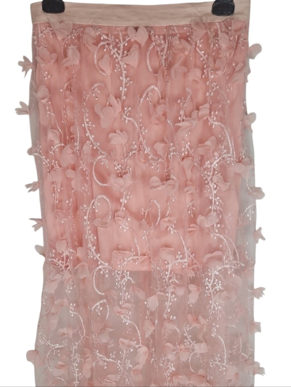 Coquette 3D Floral Applique Skirt Mesh Overlay Pink Fairy Garden Party Romantic - Picture 2 of 7